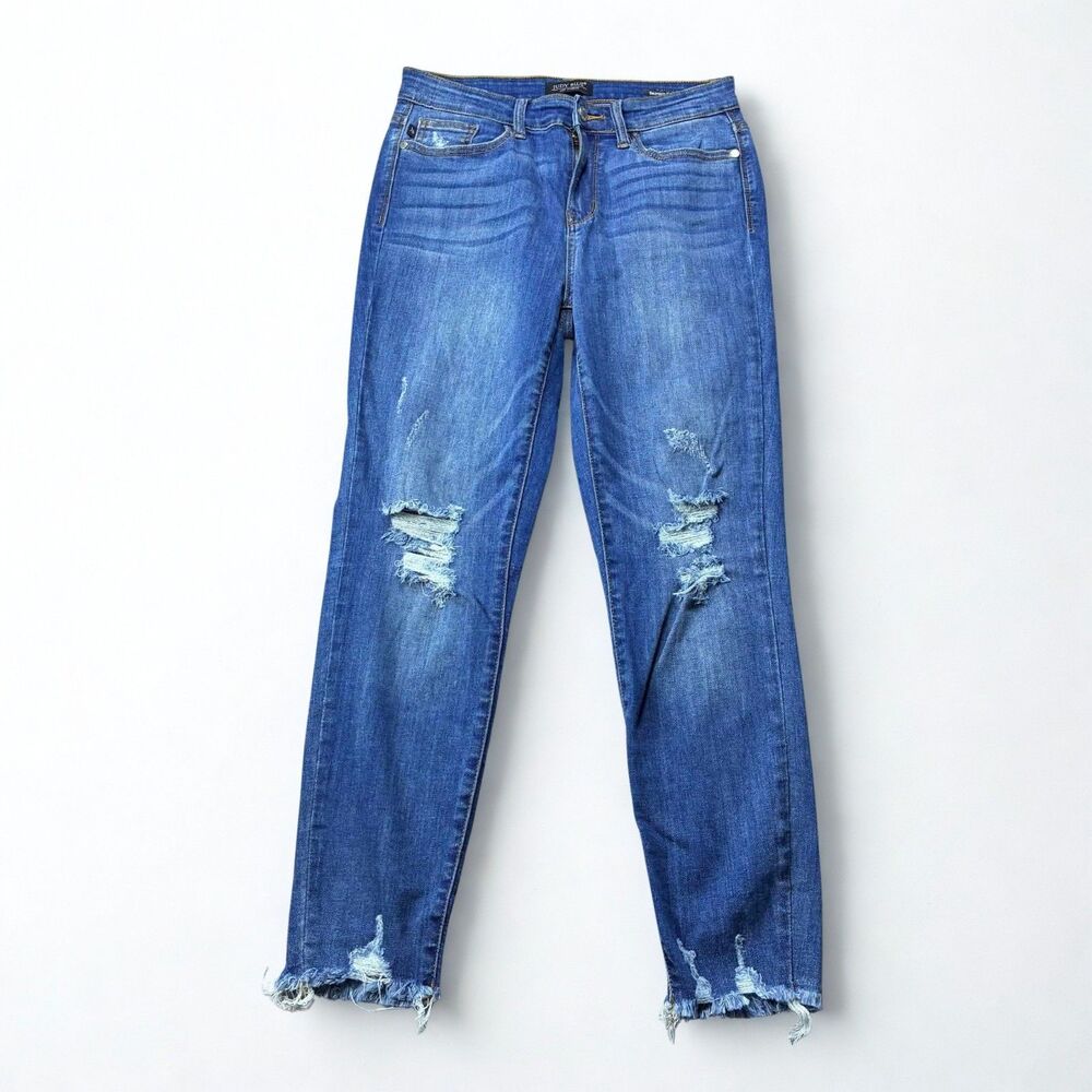 Judy Blue Womens 9/29 Skinny Jeans Distressed Raw Hem Stretch JB82150MD